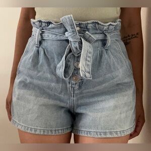 American Eagle Outfitters Light Wash Denim Tie-Belt Shorts